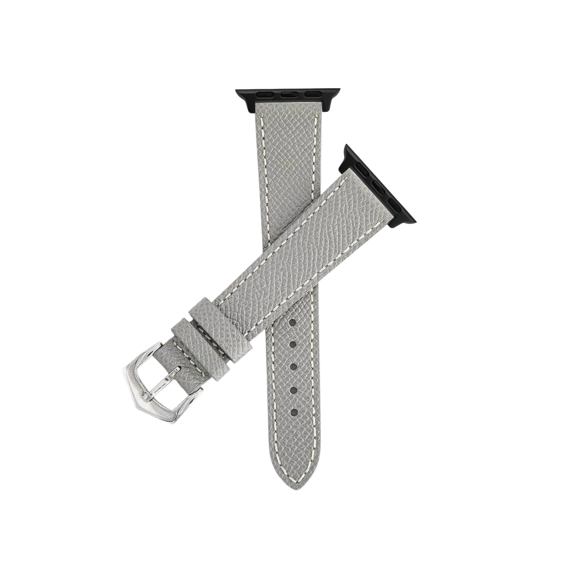 Apple Watch Leather Band Grey Hammered Calfskin Ecru Stitches
