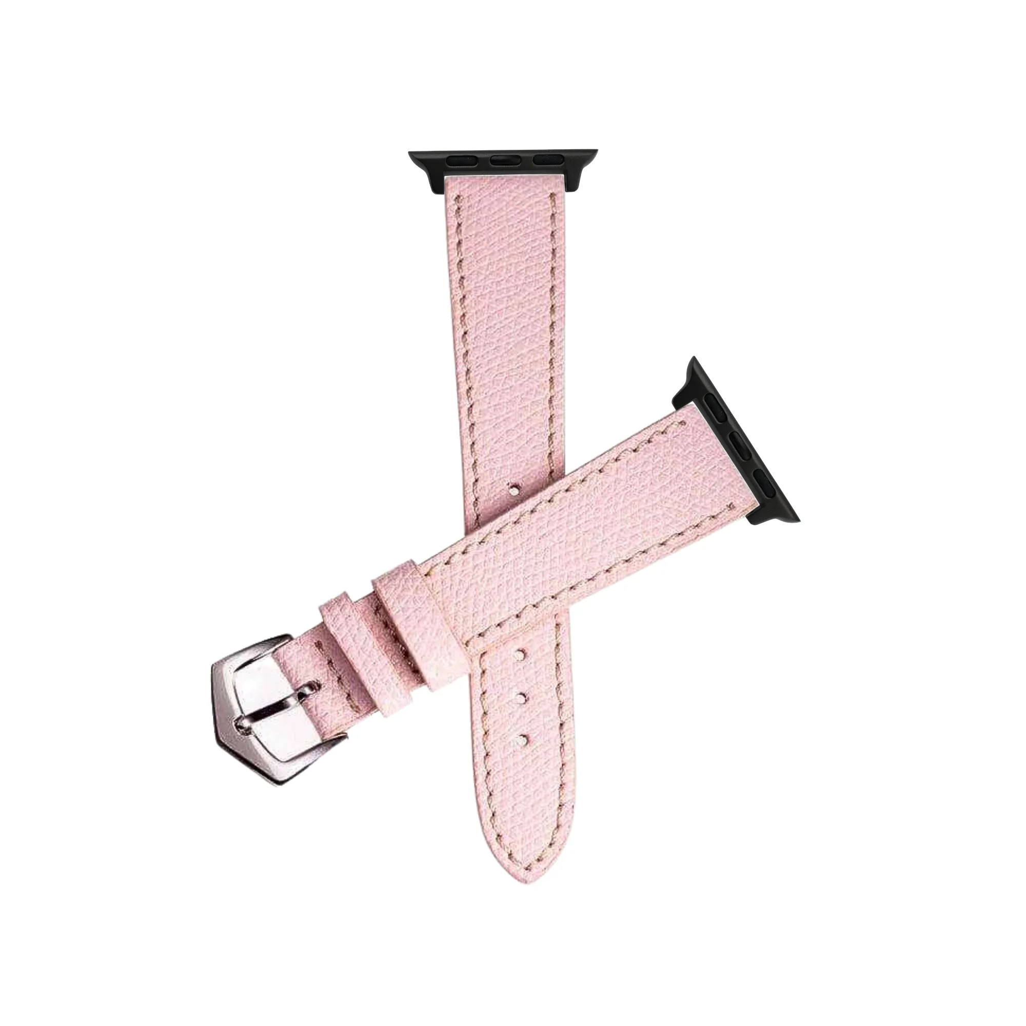 Apple Watch Leather Band Pink Hammered Calfskin Ecru Stitches