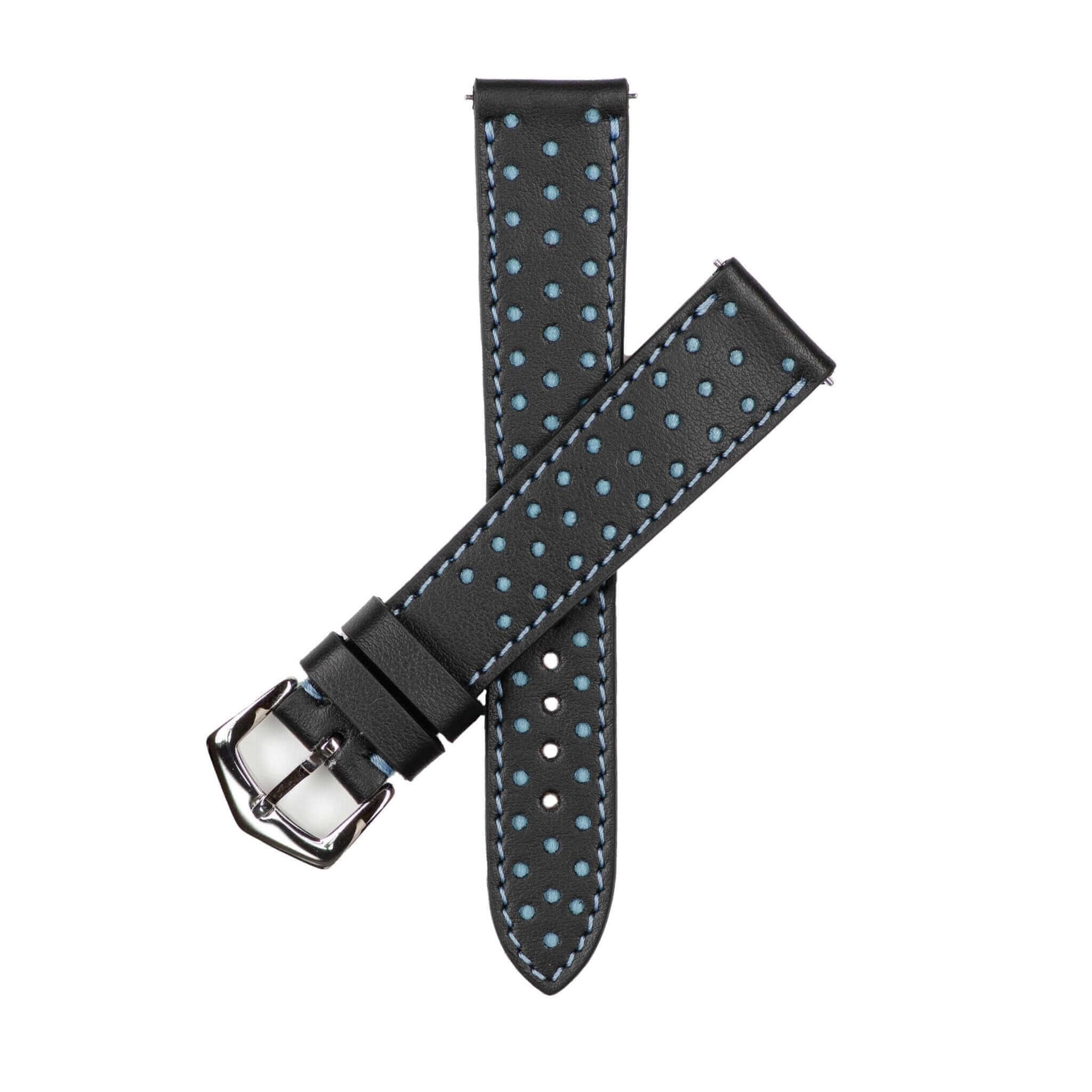 Black & Blue Driver Racing Leather Watch Strap