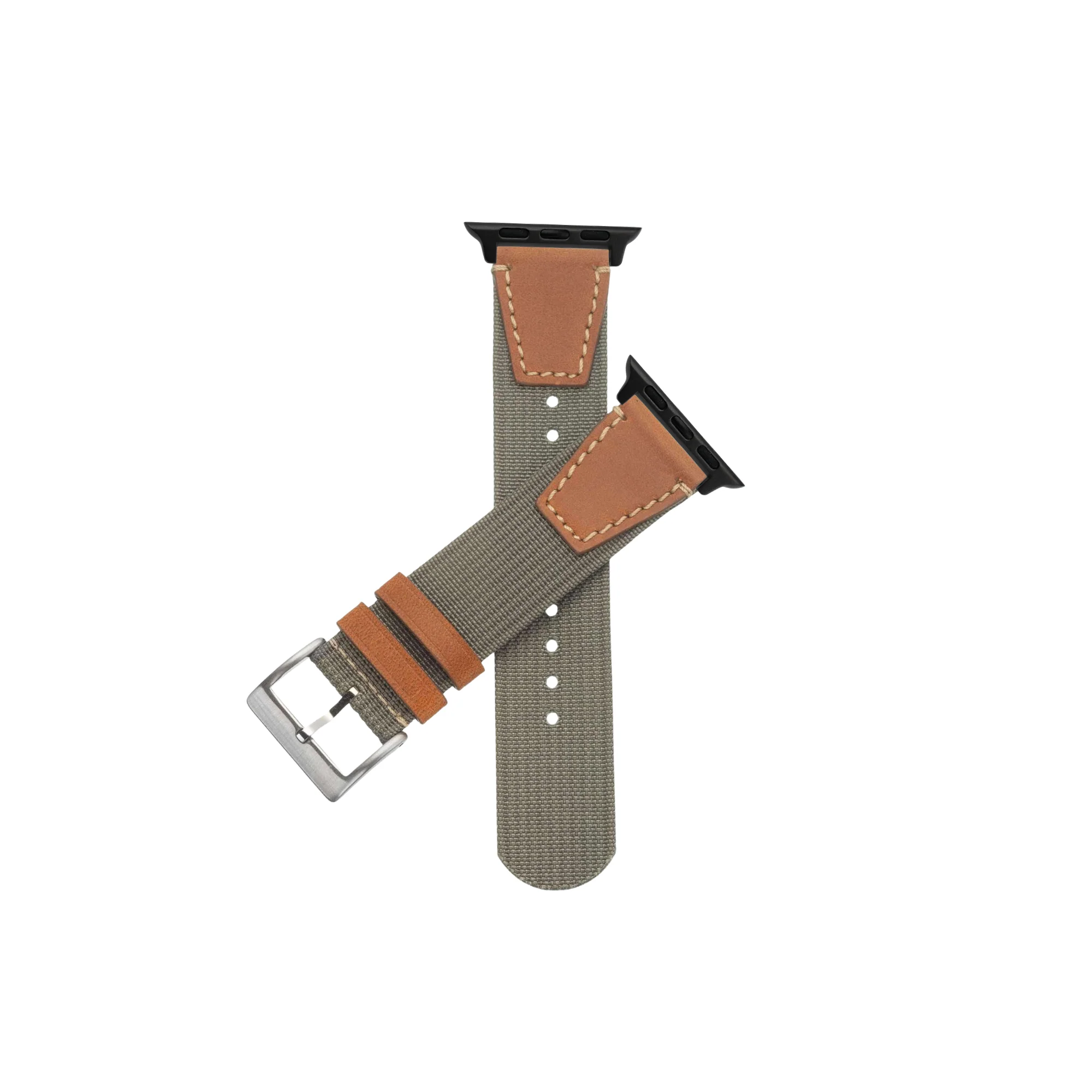 Apple Watch Leather Nylon Military Olive Grey Band