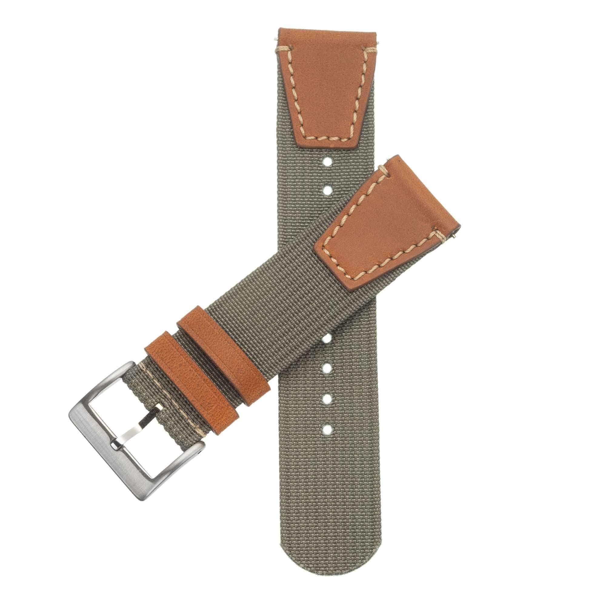 Olive Two Piece Nylon Leather Military Watch Strap