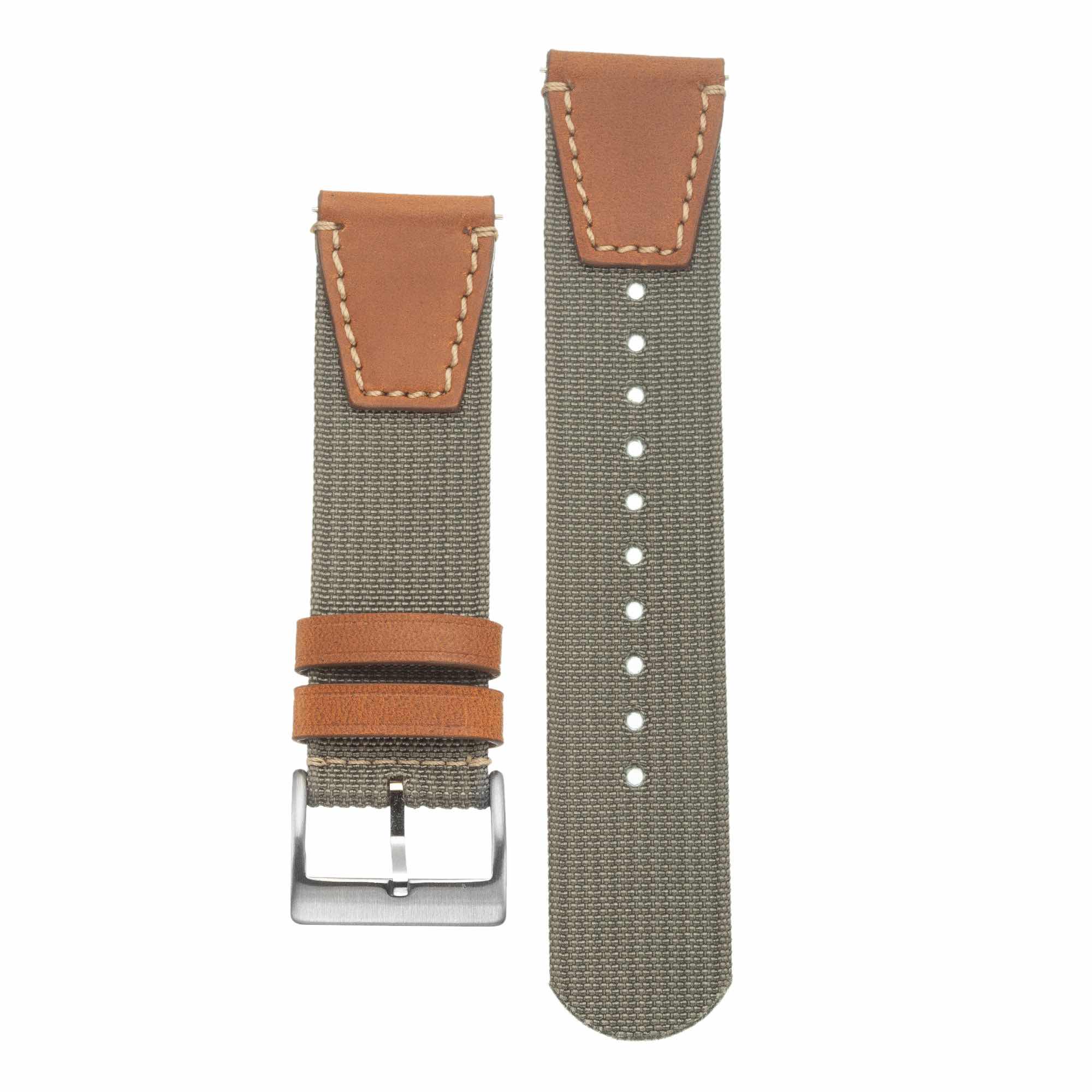 Olive Two Piece Nylon Leather Military Watch Strap - Image 2