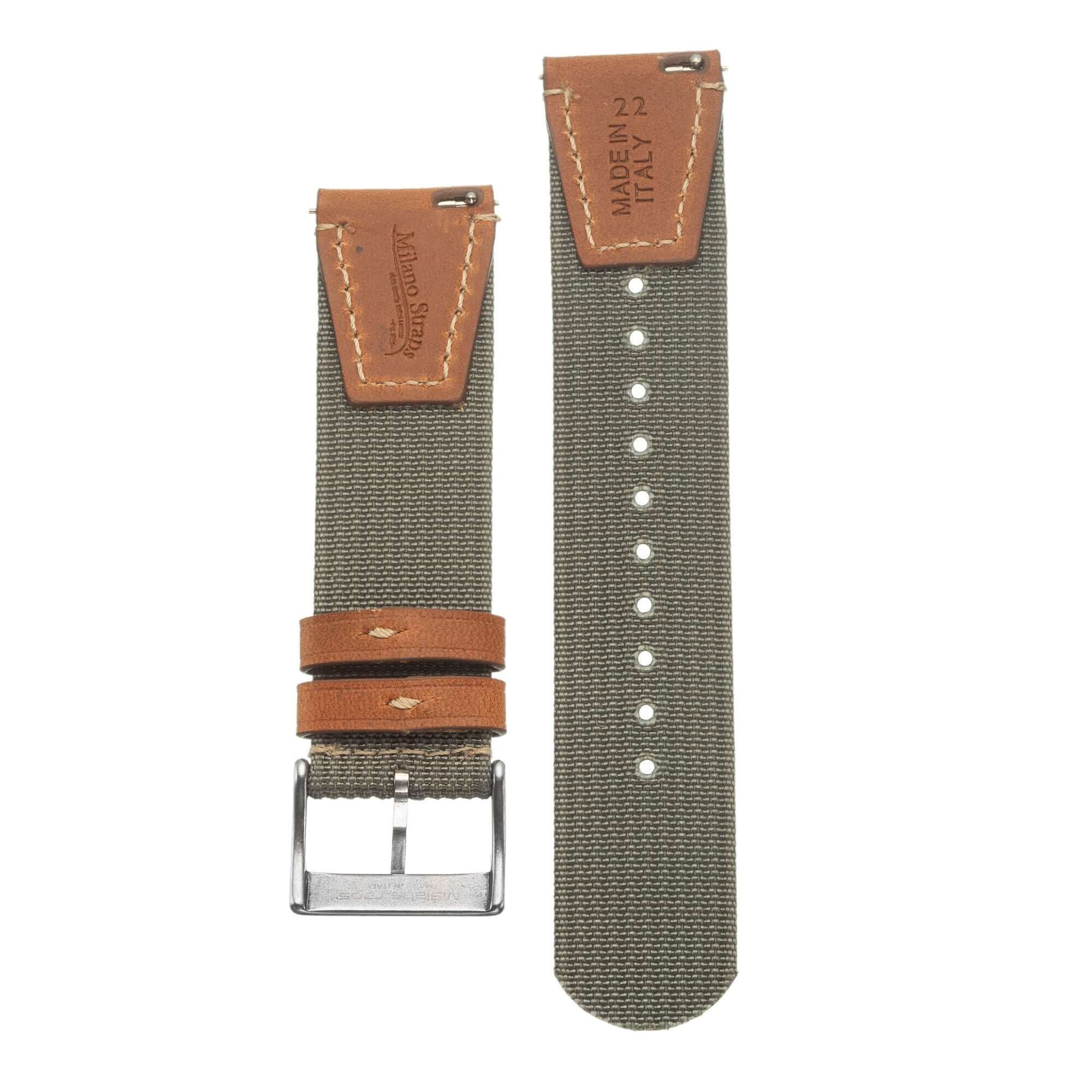 Olive Two Piece Nylon Leather Military Watch Strap - Image 3