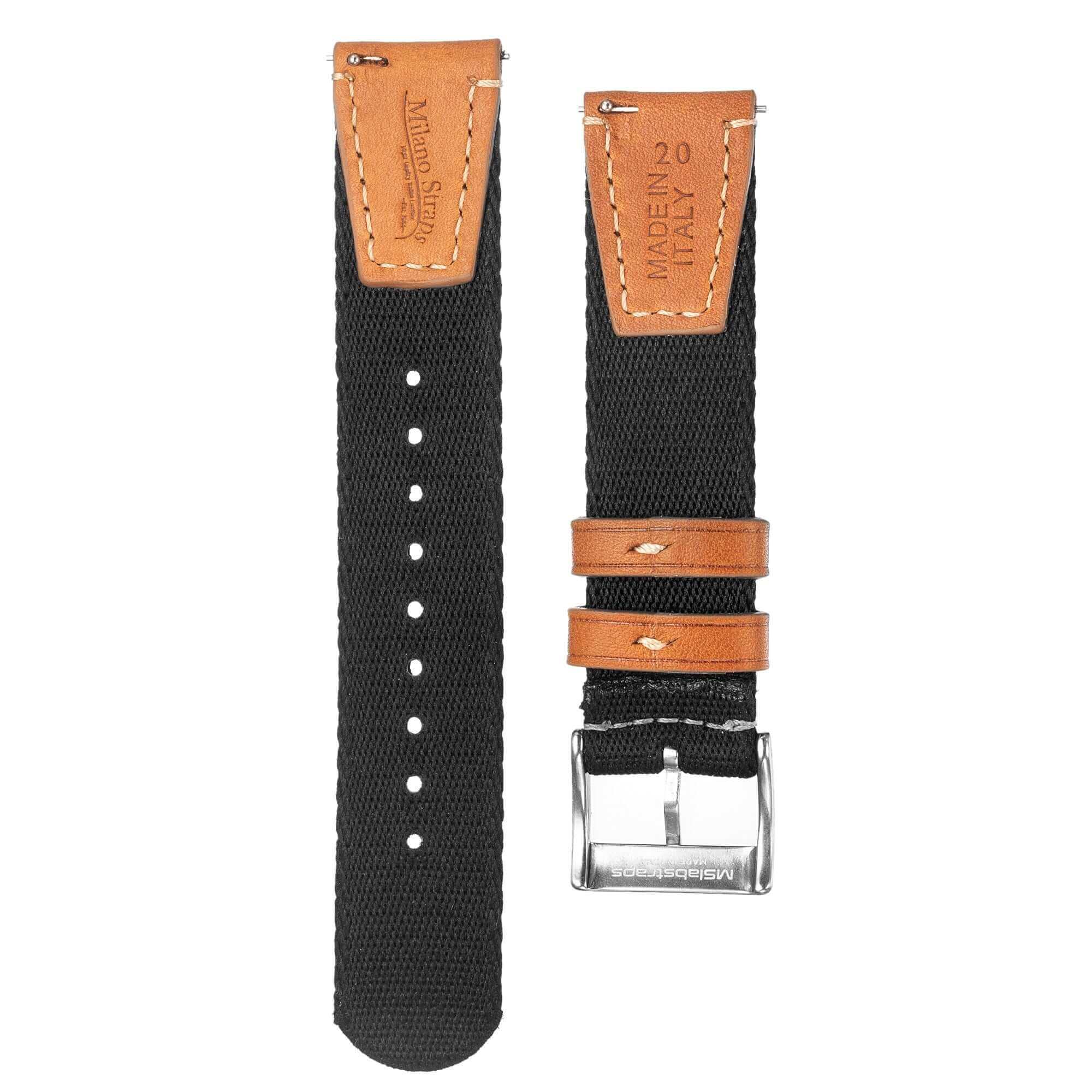 Apple Watch Leather Nylon Military Black Band - Image 9
