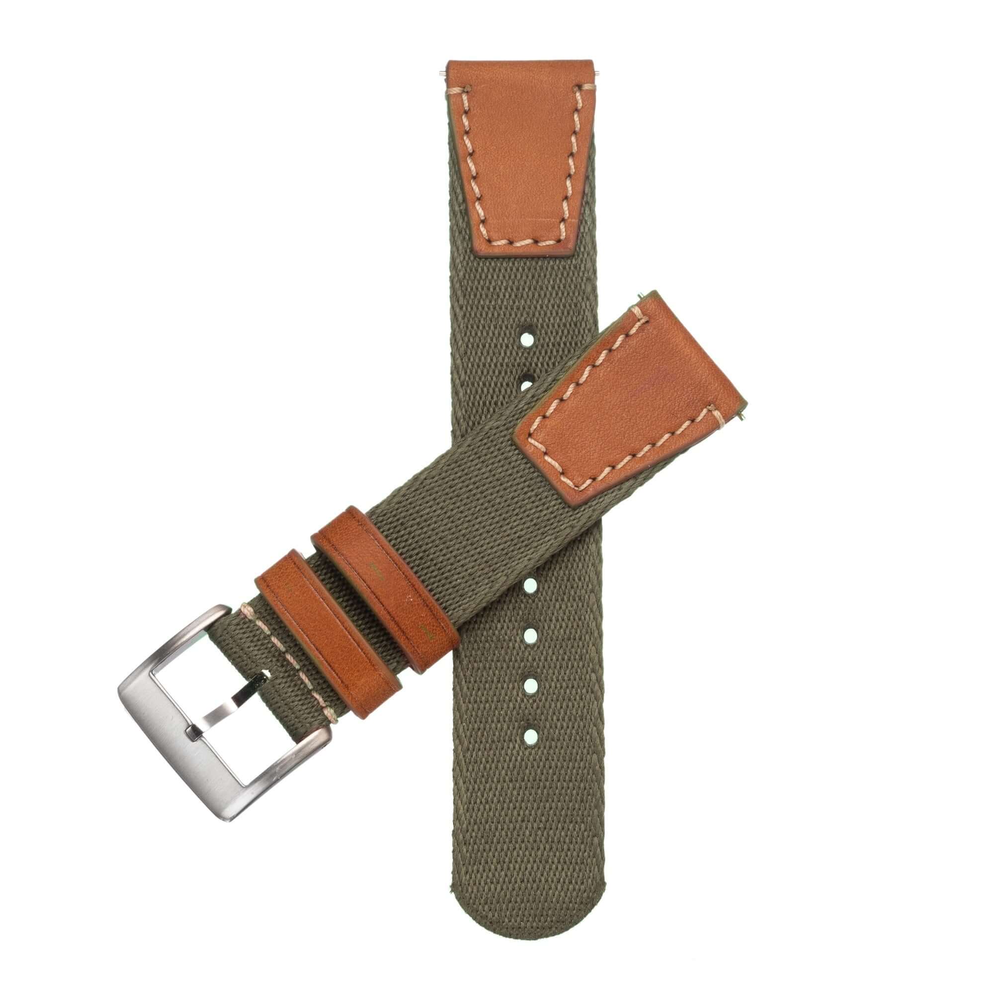Apple Watch Leather Nylon Military Green Band - Image 5