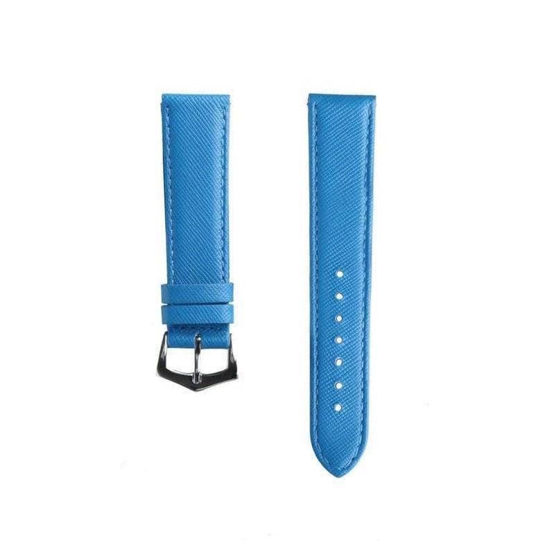 Light Blue Saffiano Folded Edge Blue Stitches Watch Strap - Image 2