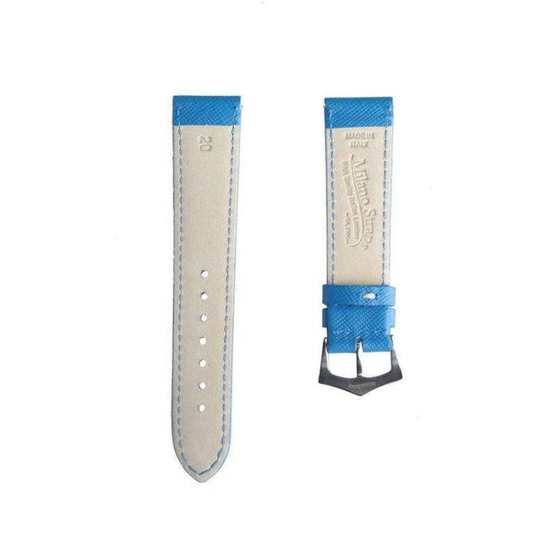Light Blue Saffiano Folded Edge Blue Stitches Watch Strap - Image 3