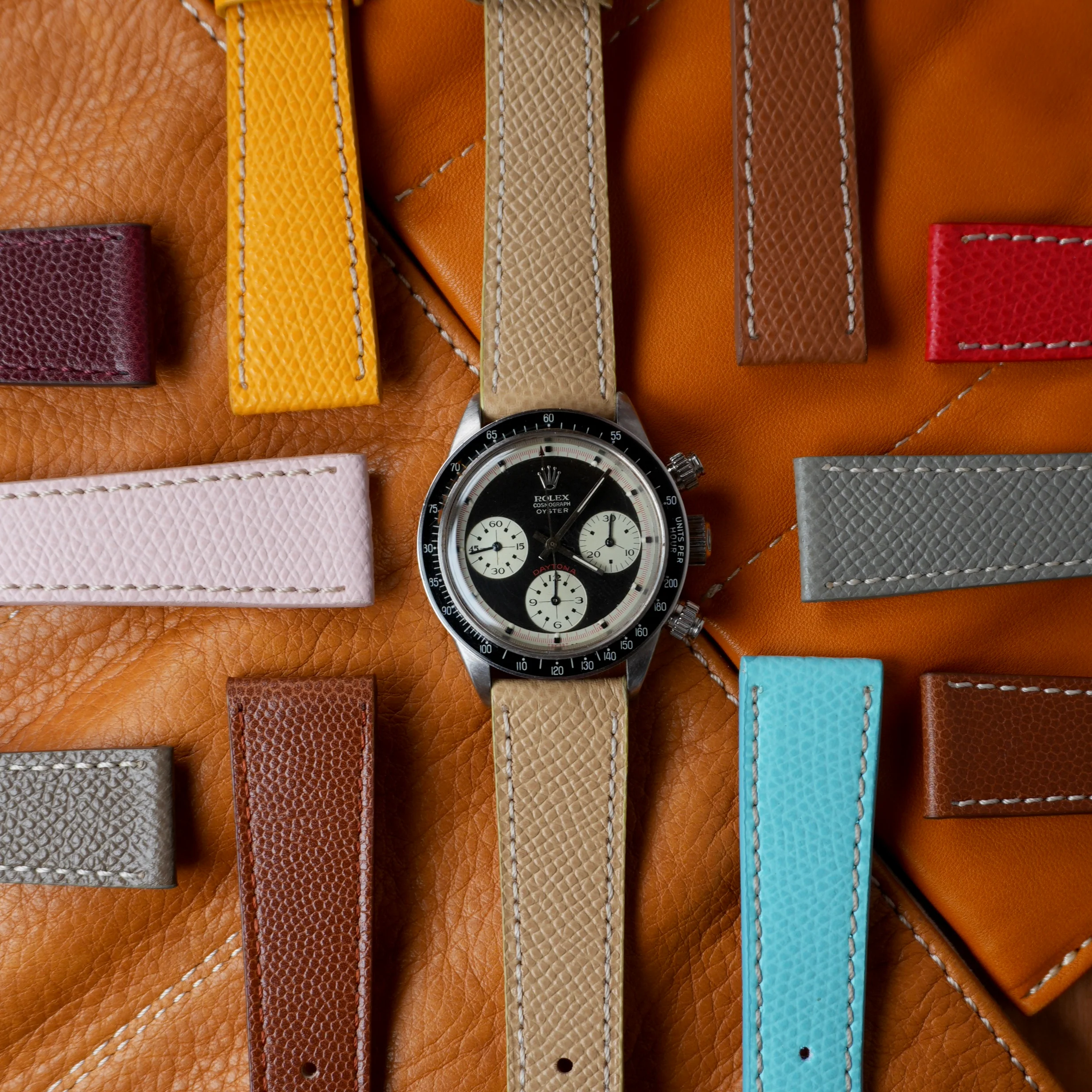 Burgundy Saffiano Leather White Stitches Watch Strap - Image 5