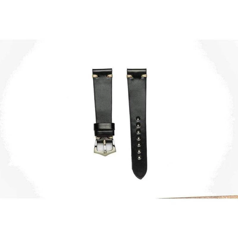 Black Cordovan Leather Watch Strap Ecru Stitches - Image 3