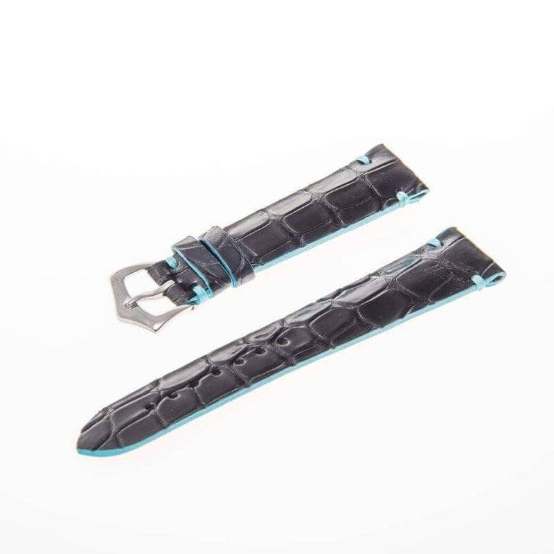 Black Genuine Alligator Watch Strap Light Blue Borders - Image 3