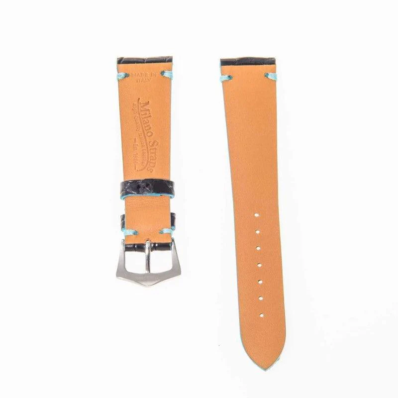 Black Genuine Alligator Watch Strap Light Blue Borders - Image 4