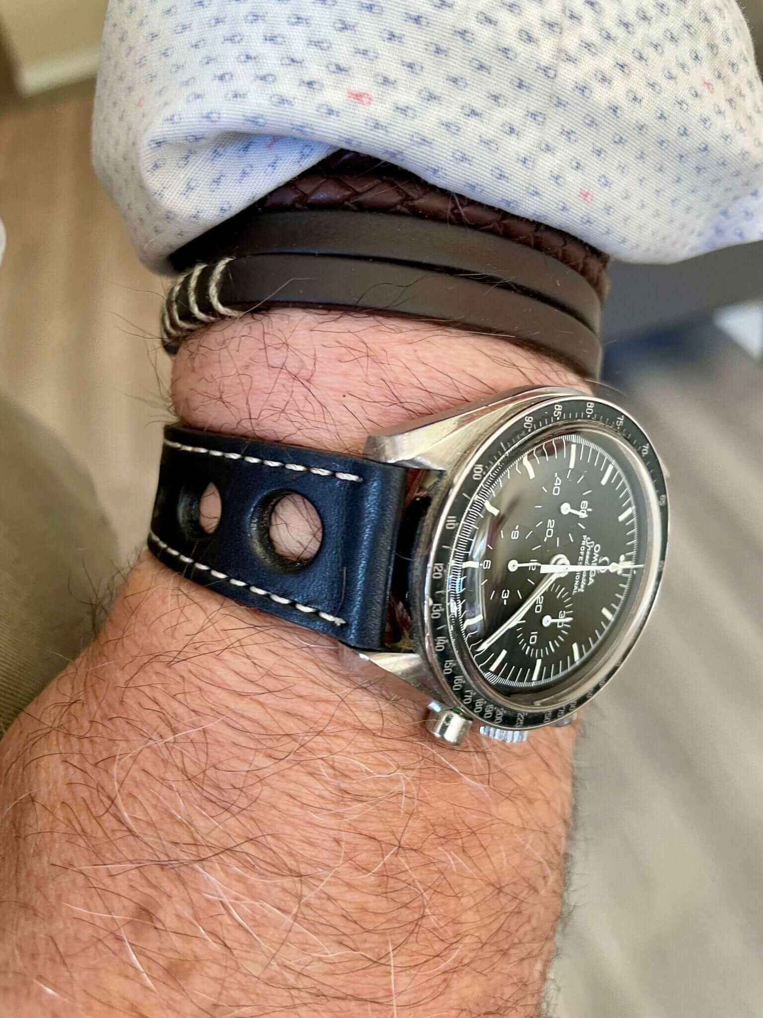 Black Driver Rally Leather Watch Strap - Image 8