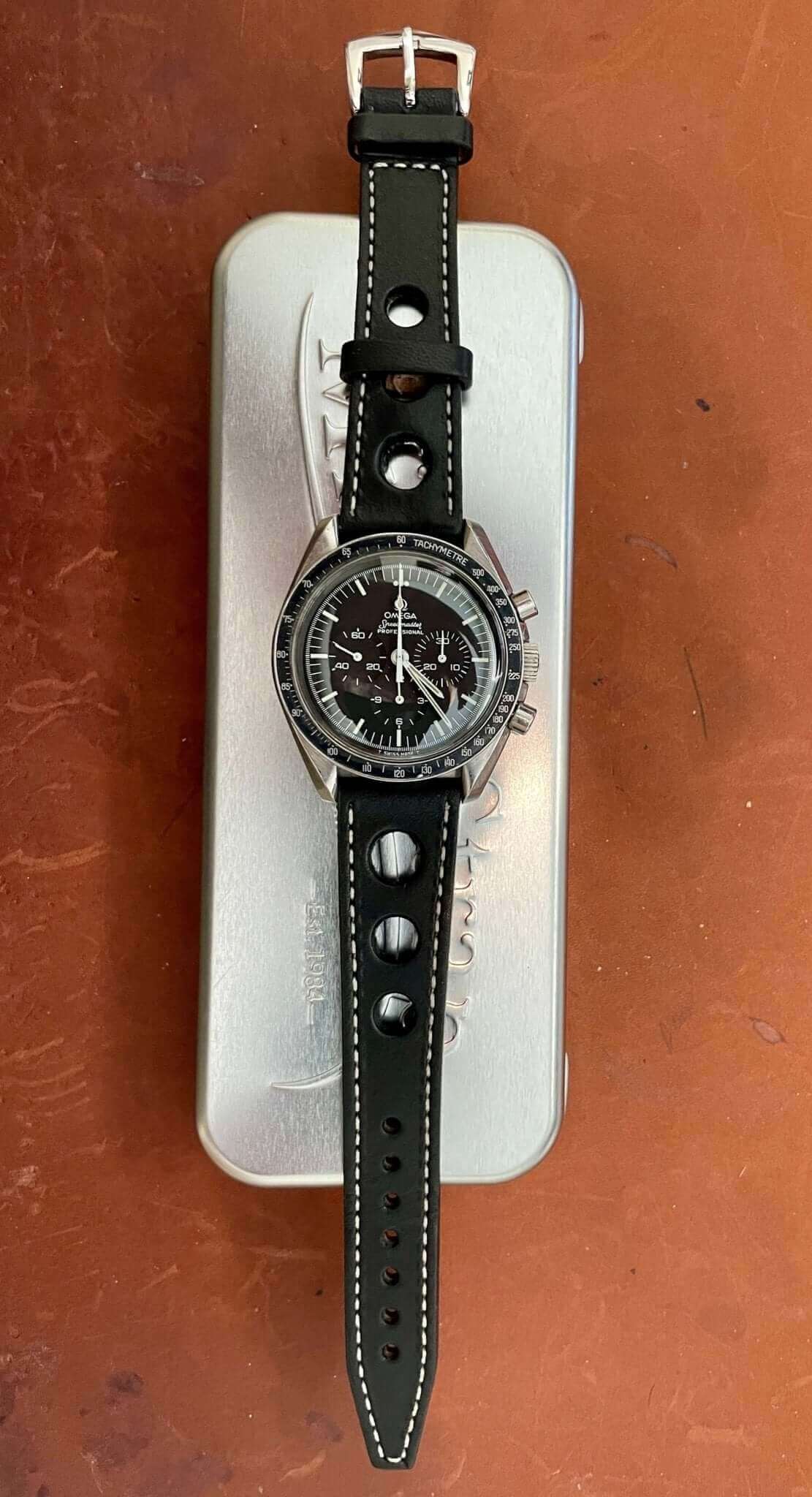 Black Driver Rally Leather Watch Strap - Image 9