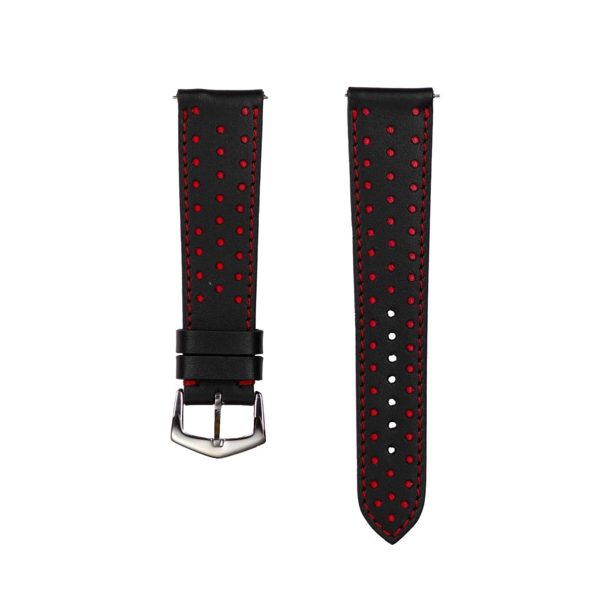 Black & Red Driver Racing Leather Watch Strap - Image 3