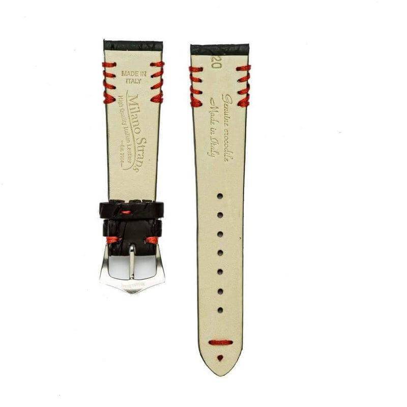 Black Rubberized Crocodile Watch Strap Red Tribal Stitches - Image 3