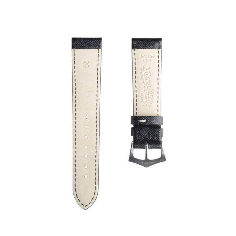 Black Saffiano Folded Edge Black Stitches Watch Strap - Image 4