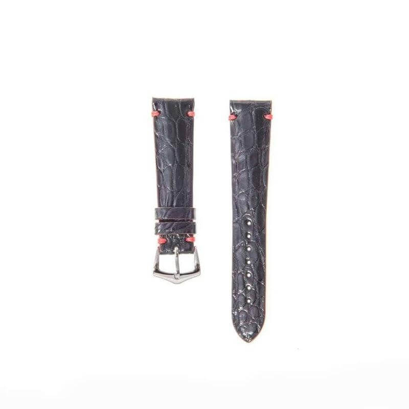 Black Genuine Alligator Watch Strap Light Red Borders - Image 2