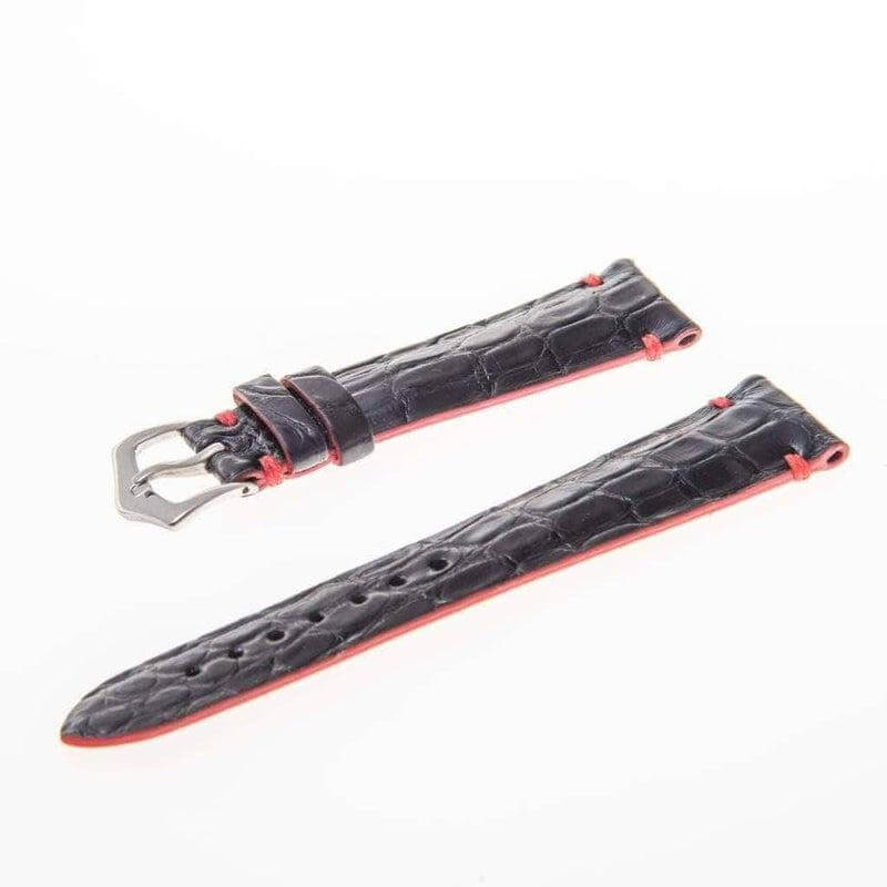 Black Genuine Alligator Watch Strap Light Red Borders - Image 3