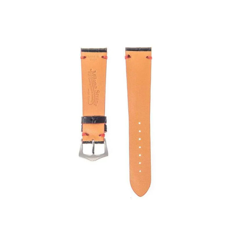 Black Genuine Alligator Watch Strap Light Red Borders - Image 4