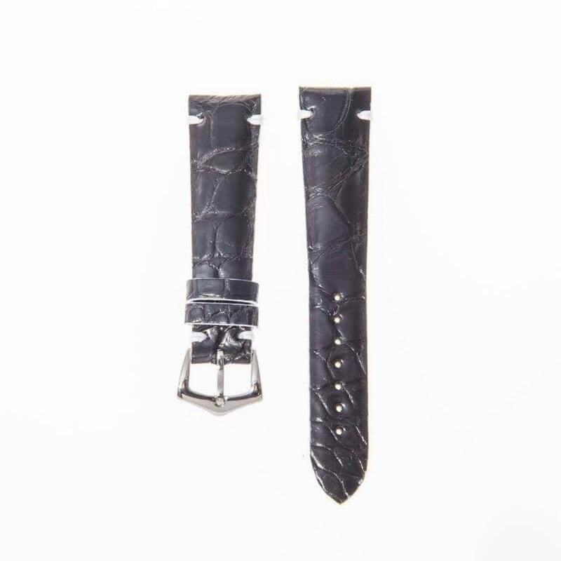 Black Genuine Alligator Watch Strap White Borders - Image 2