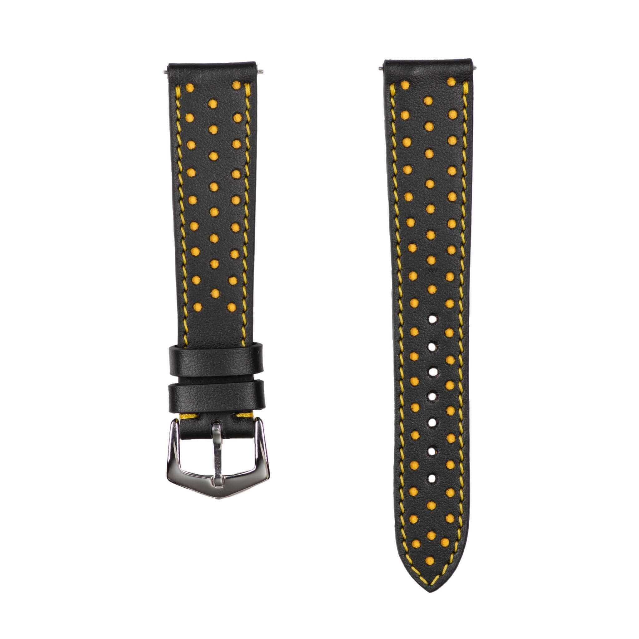Black & Yellow "Driver" Leather Watch Strap - Image 2