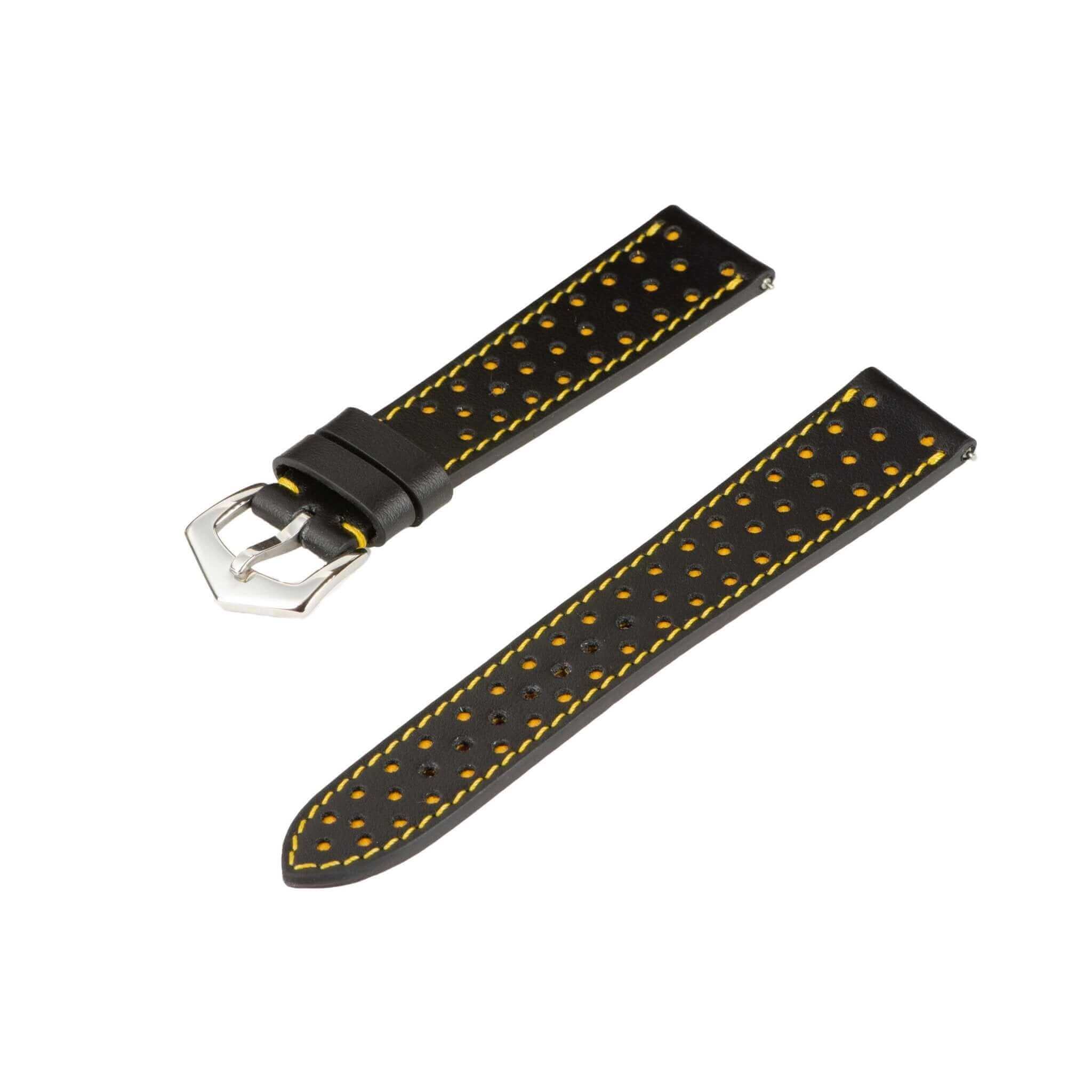 Black & Yellow "Driver" Leather Watch Strap - Image 3
