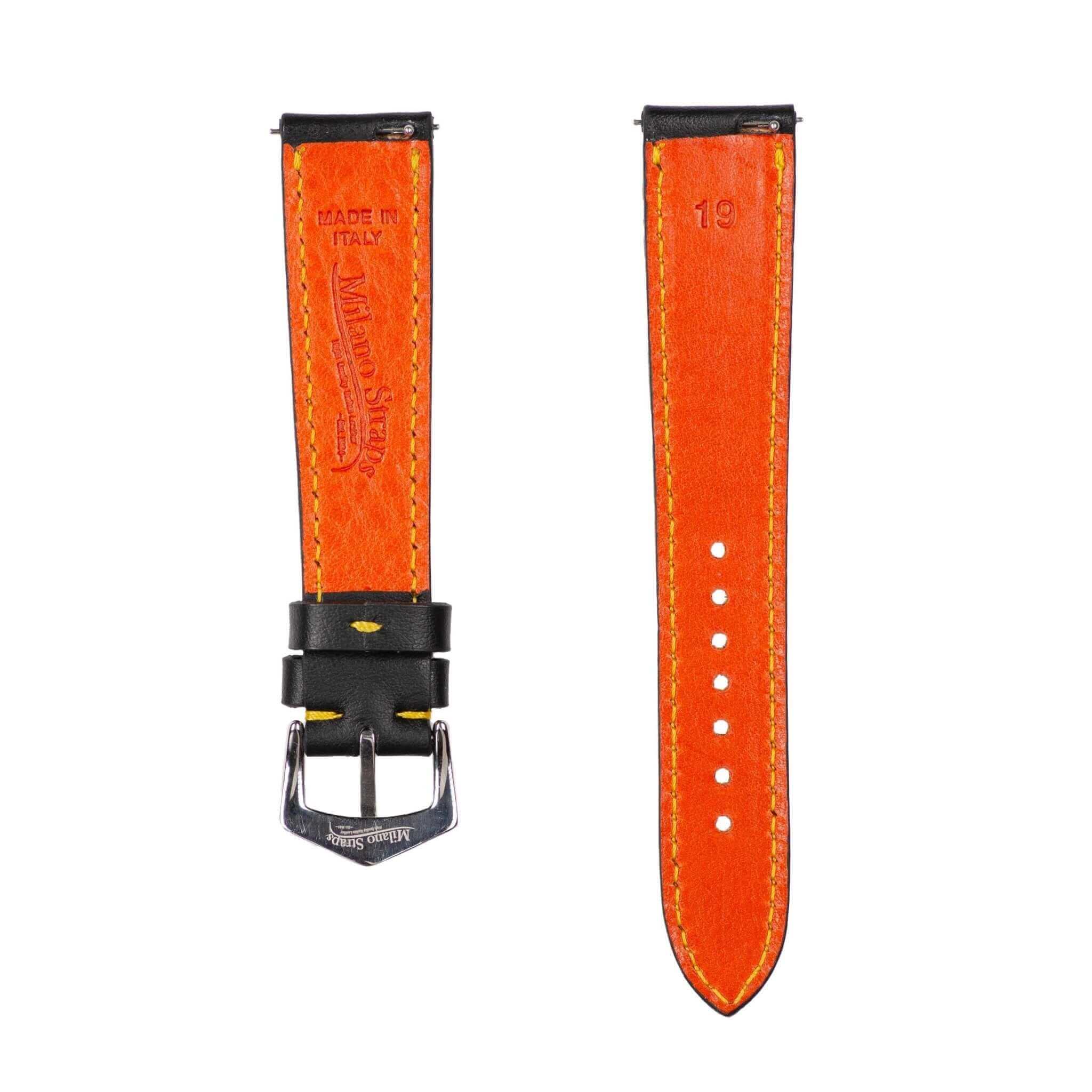 Black & Yellow "Driver" Leather Watch Strap - Image 4
