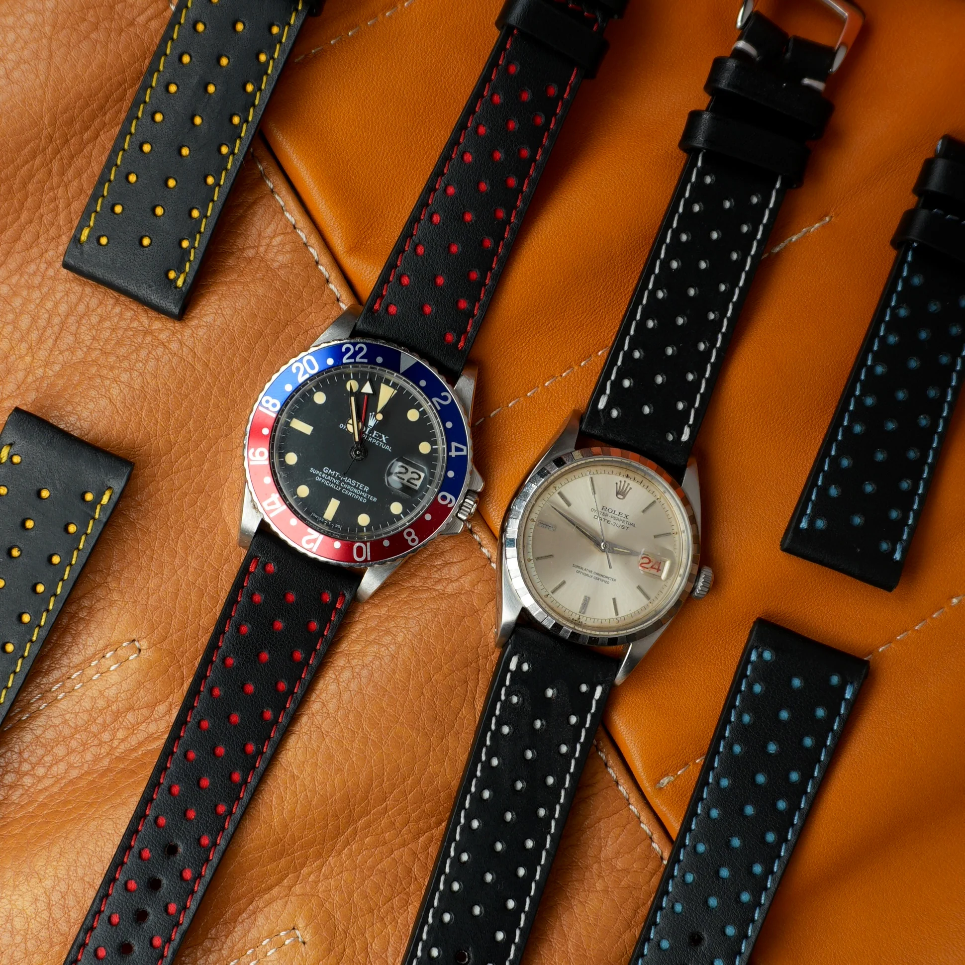 Black & Yellow "Driver" Leather Watch Strap - Image 5