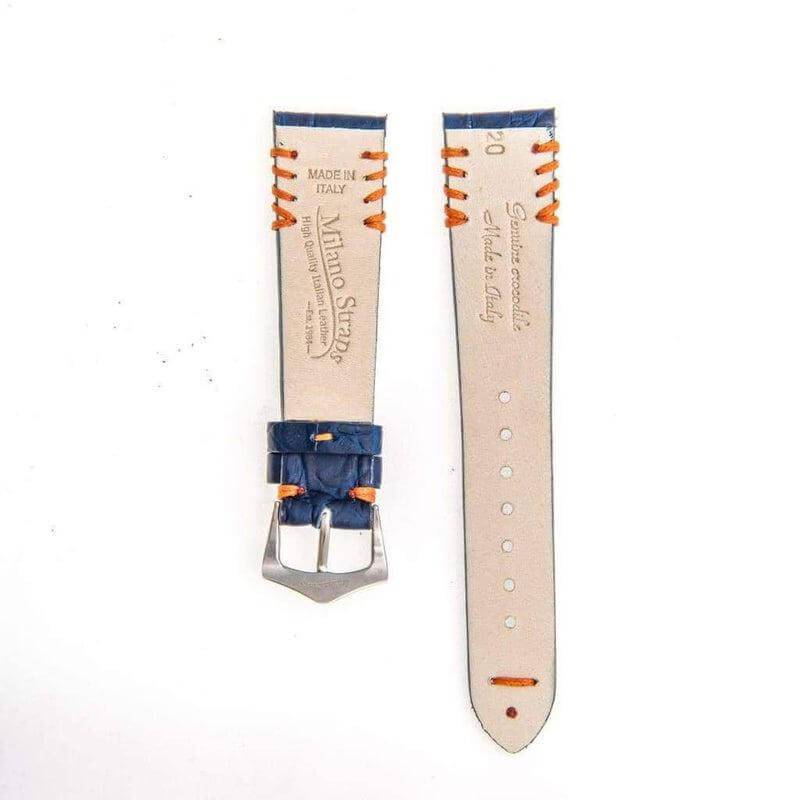 Blue Rubberized Crocodile Watch Strap Orange Tribal Stitches - Image 3