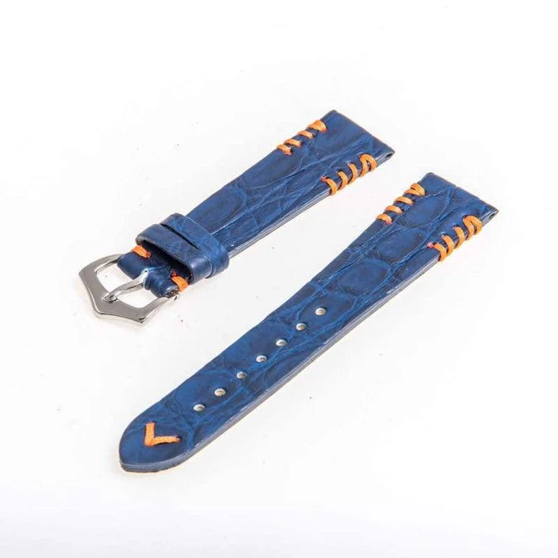 Blue Rubberized Crocodile Watch Strap Orange Tribal Stitches - Image 4