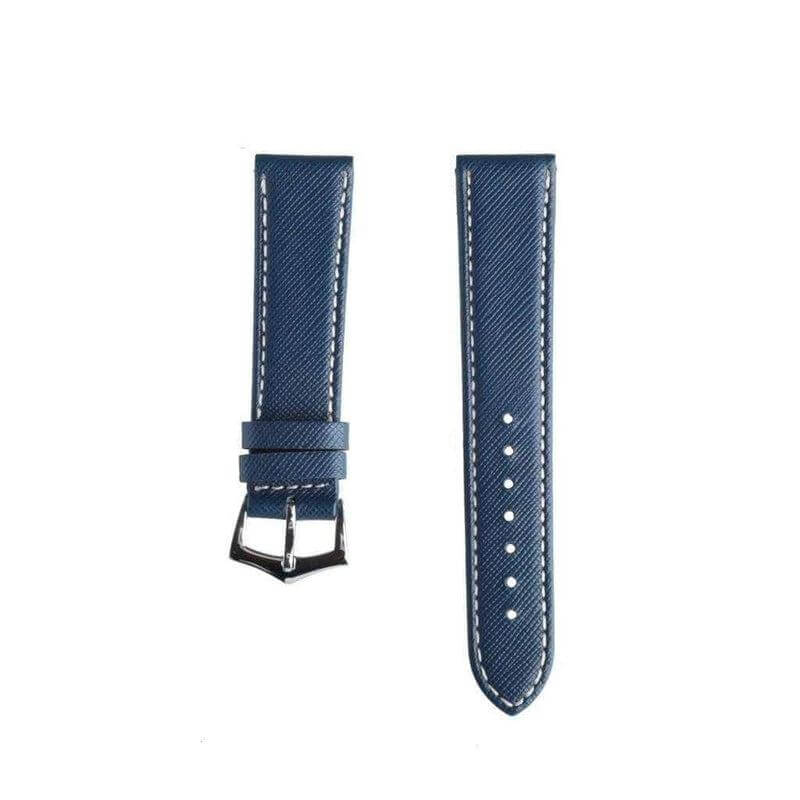 Blue Saffiano Folded Edge White Stitches Watch Strap - Image 2