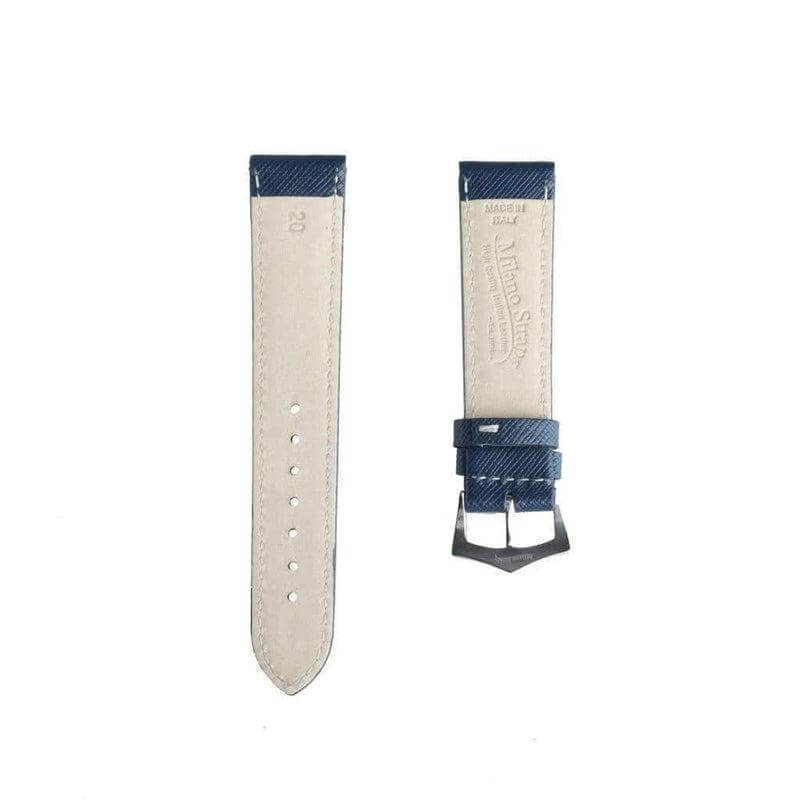 Blue Saffiano Folded Edge White Stitches Watch Strap - Image 3