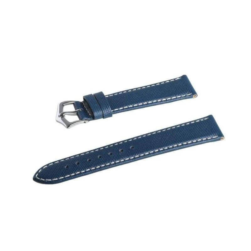 Blue Saffiano Folded Edge White Stitches Watch Strap - Image 4