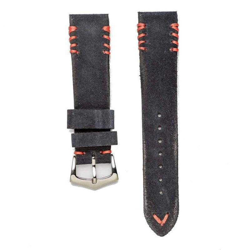 Blue Suede Watch Strap Red Tribal Stitches - Image 3