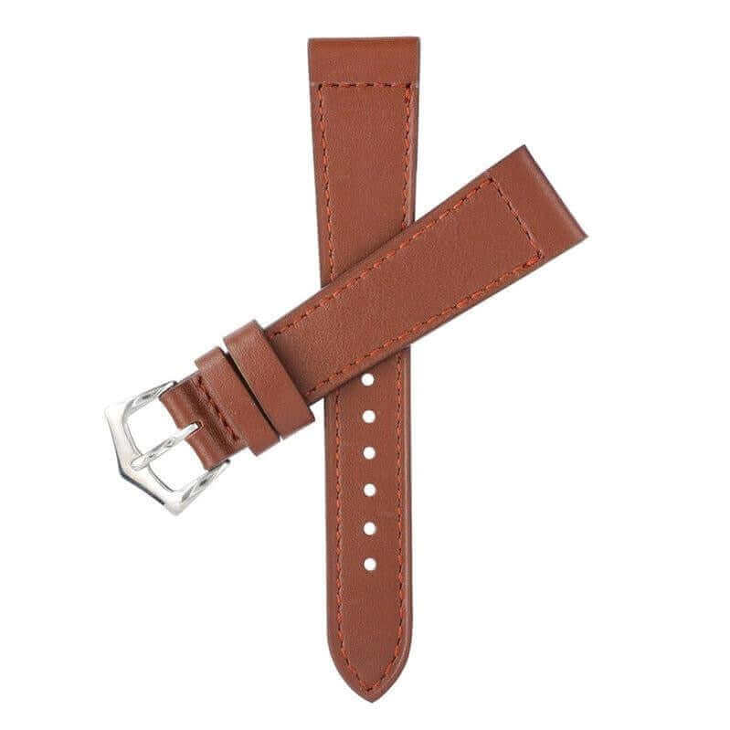 Brown Calfskin Leather Watch Strap Box Stitches