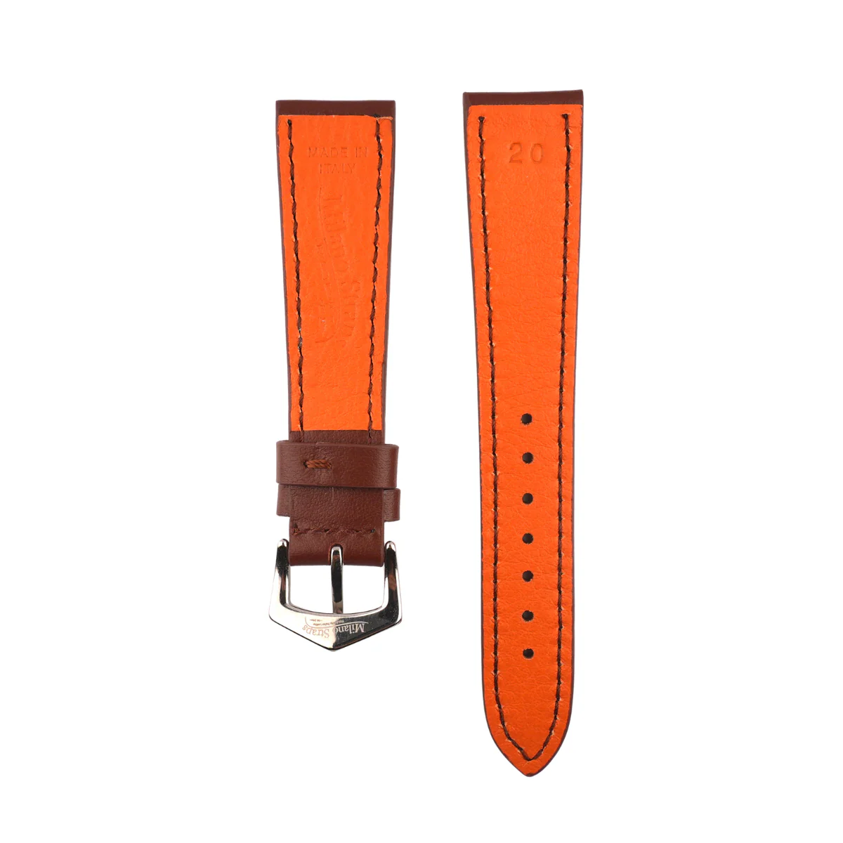Brown Calfskin Leather Watch Strap Sides Stitches - Image 3