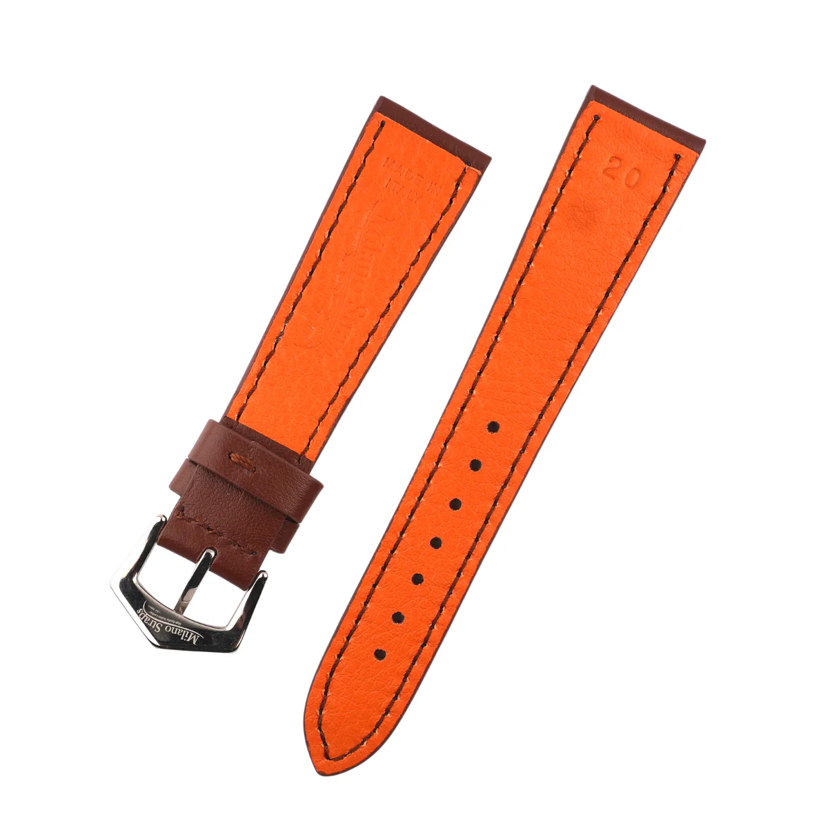 Brown Calfskin Leather Watch Strap Sides Stitches - Image 4