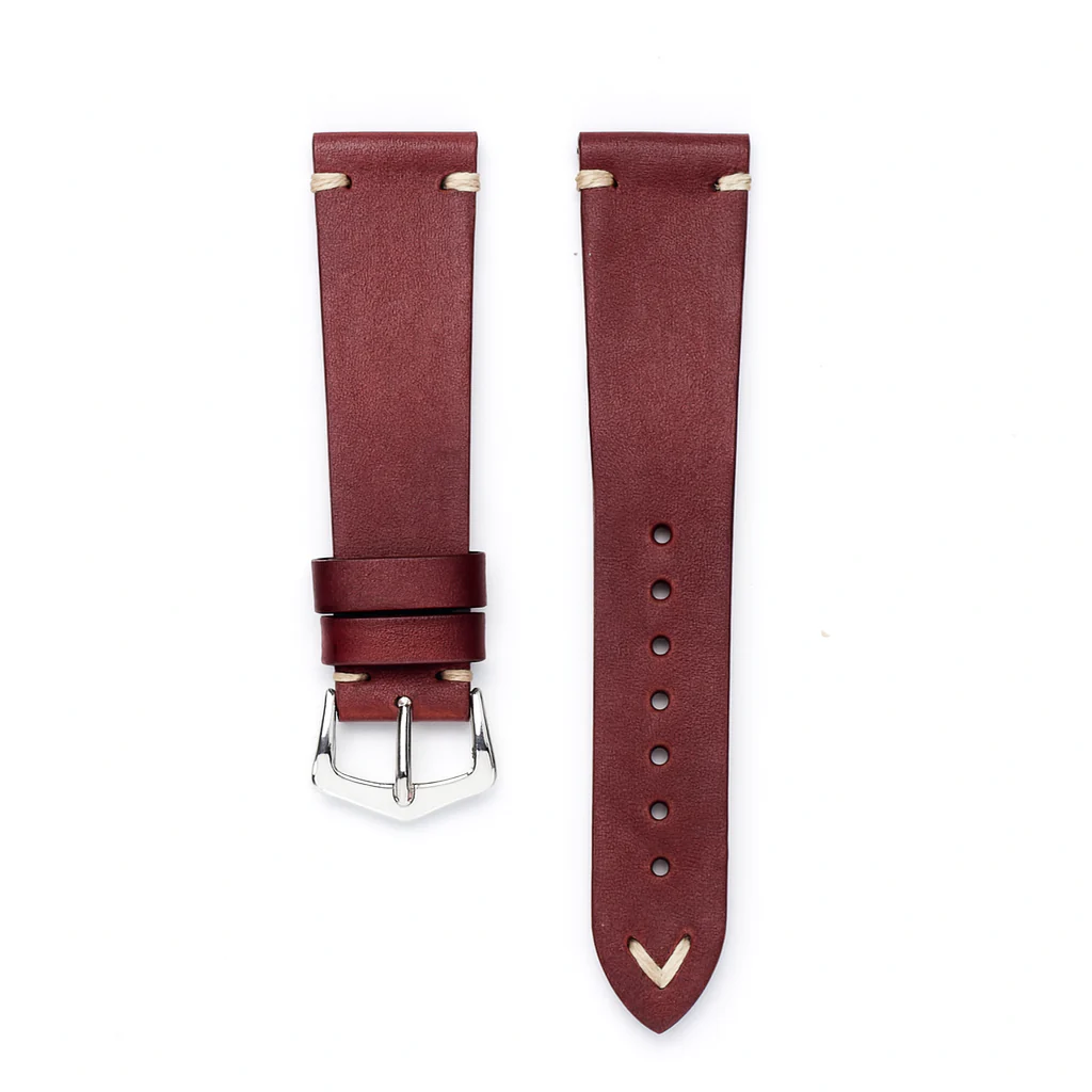 Oxblood Burgundy Leather Vintage Watch Strap - Burgundy - Image 2