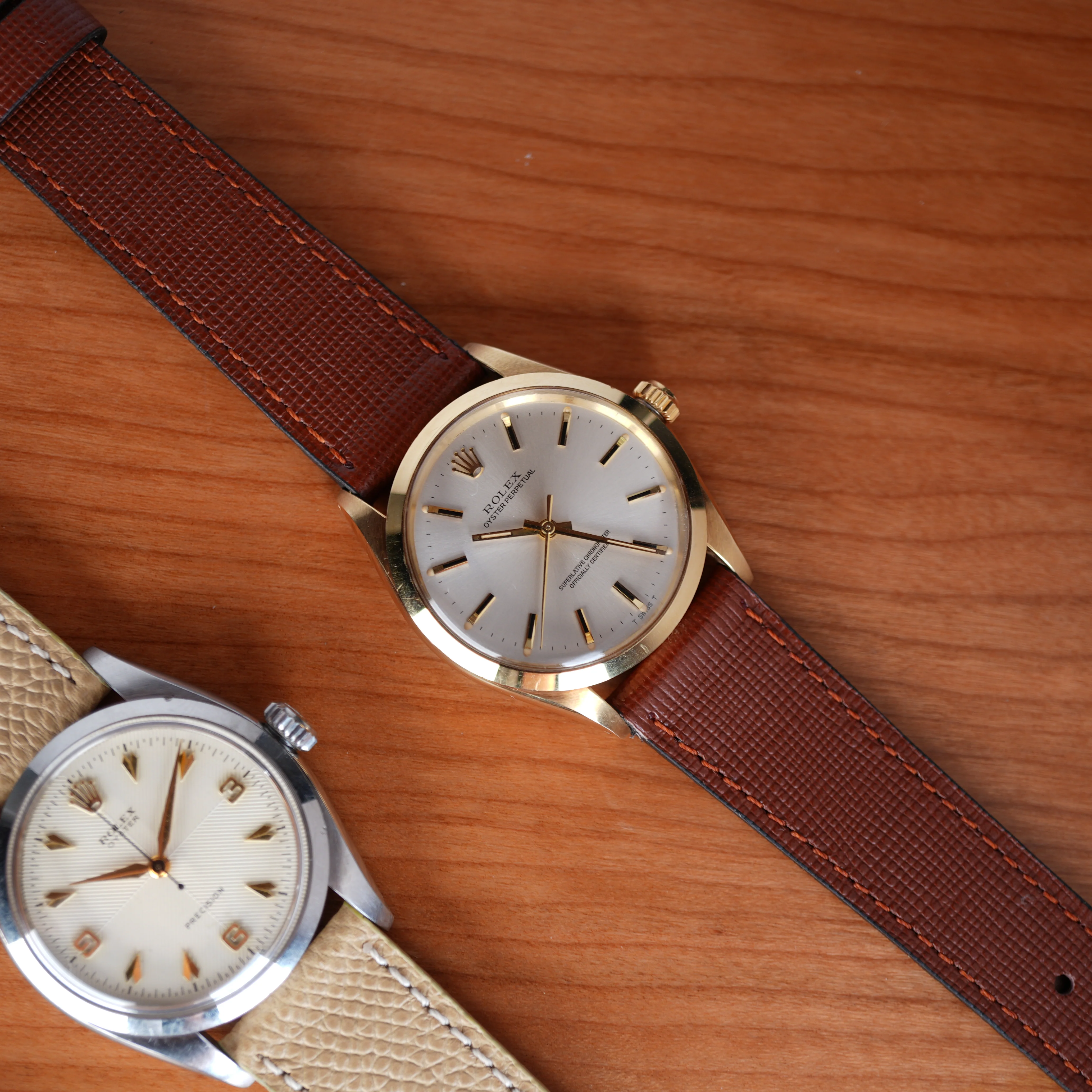 Brown Saffiano Leather Tone Stitching Watch Strap - Image 10