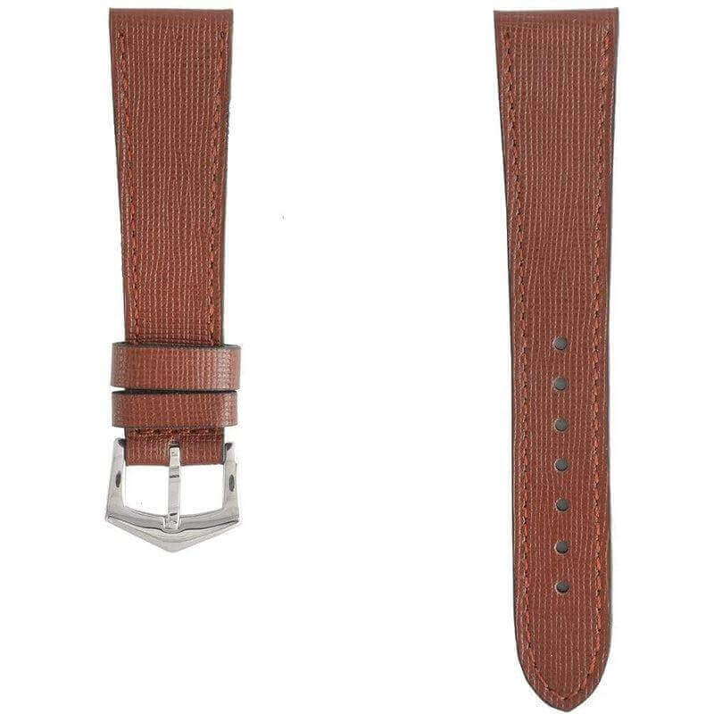 Brown Saffiano Leather Tone Stitching Watch Strap - Image 3