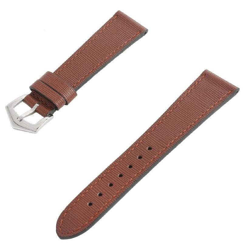 Brown Saffiano Leather Tone Stitching Watch Strap - Image 4