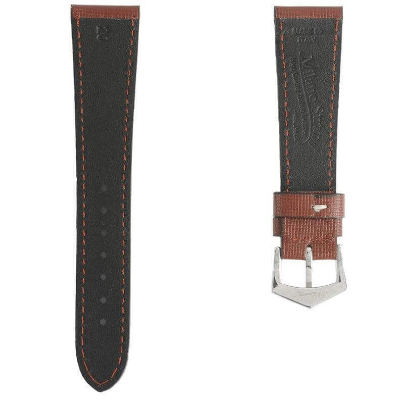 Brown Saffiano Leather Tone Stitching Watch Strap - Image 5