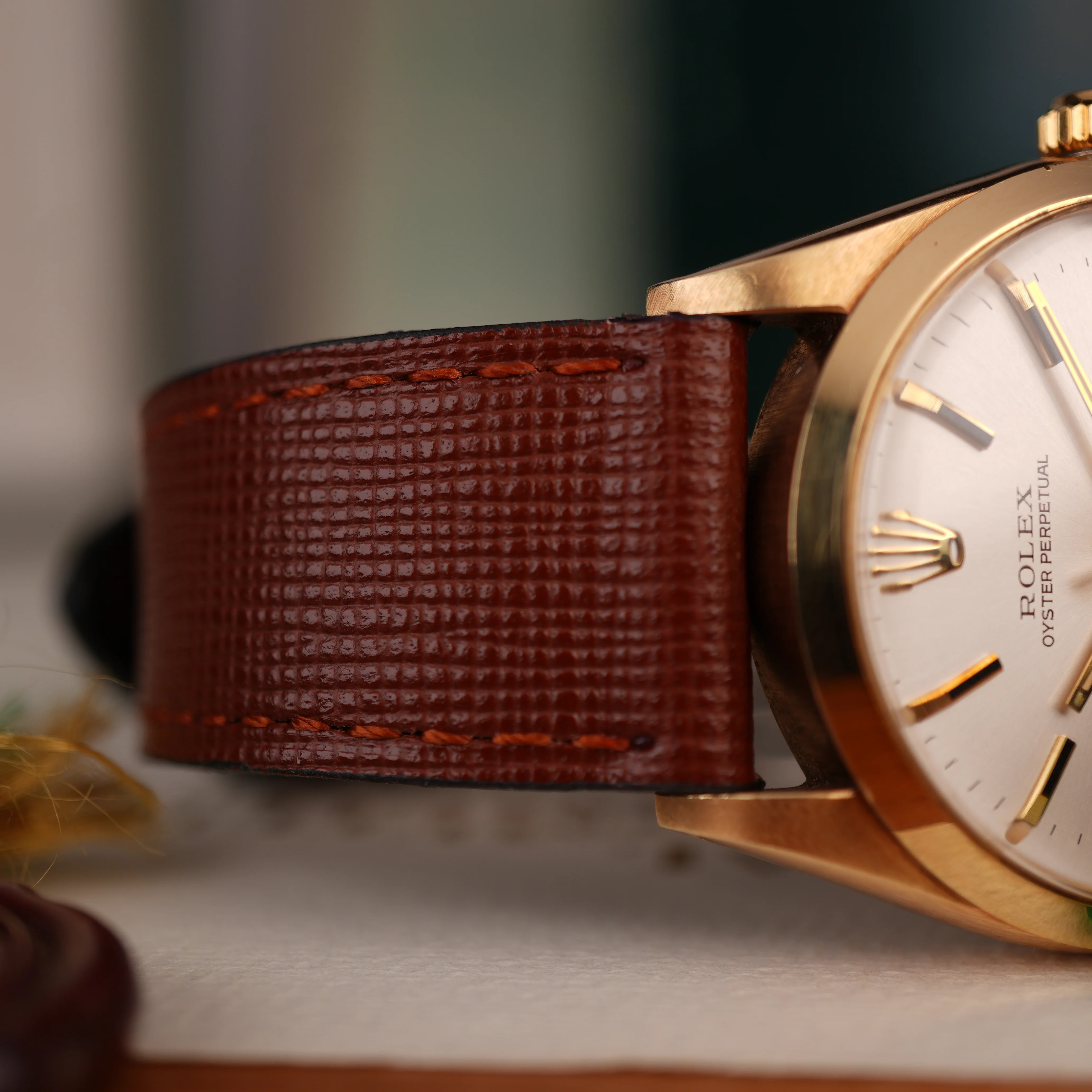 Brown Saffiano Leather Tone Stitching Watch Strap - Image 8