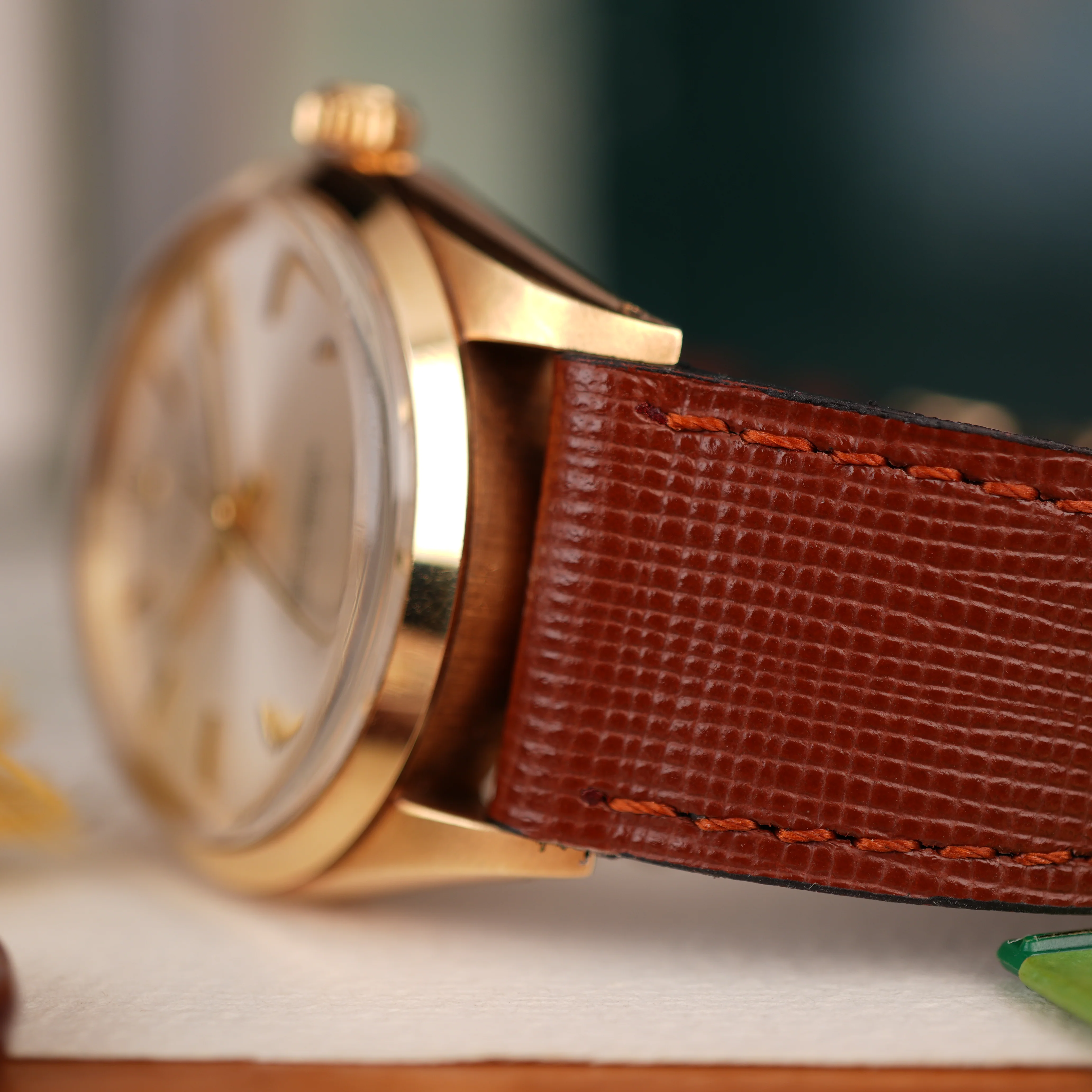 Brown Saffiano Leather Tone Stitching Watch Strap - Image 9