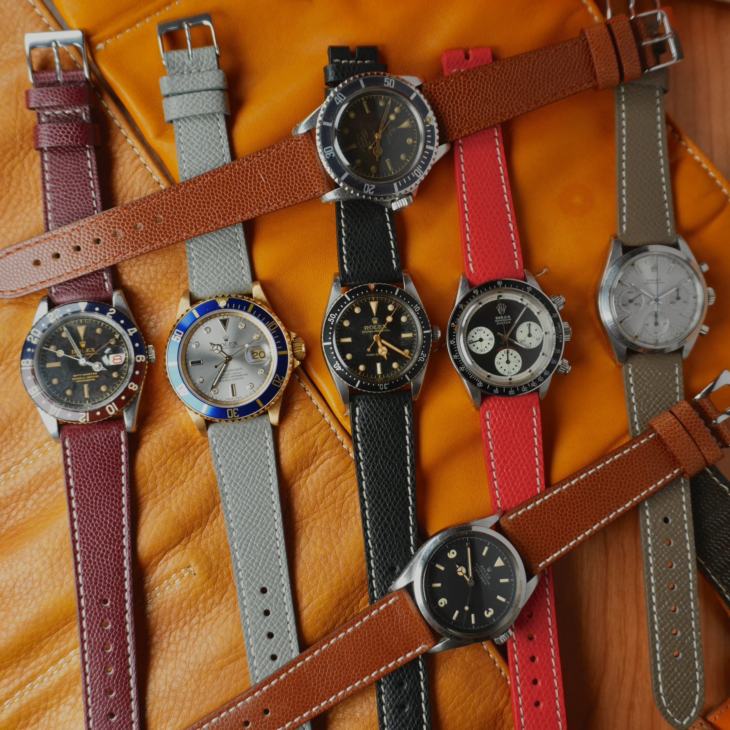 Brown Saffiano Folded Edge Brown Stitches Watch Strap - Image 5