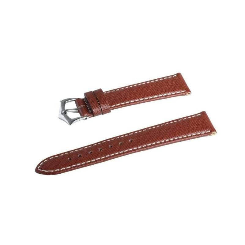 Brown Saffiano Folded Edge White Stitches Watch Strap - Image 3