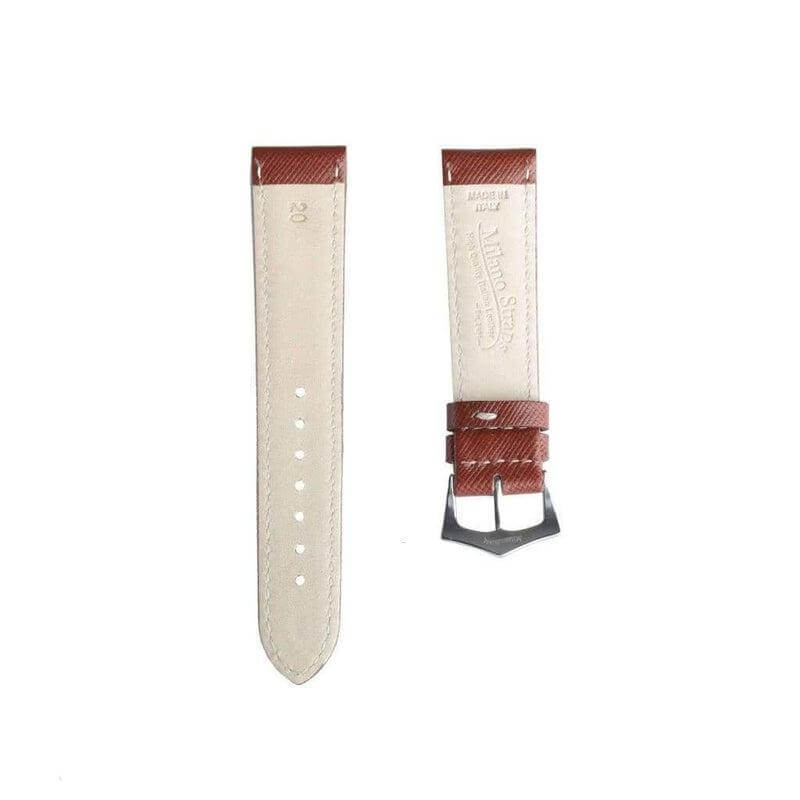 Brown Saffiano Folded Edge White Stitches Watch Strap - Image 4