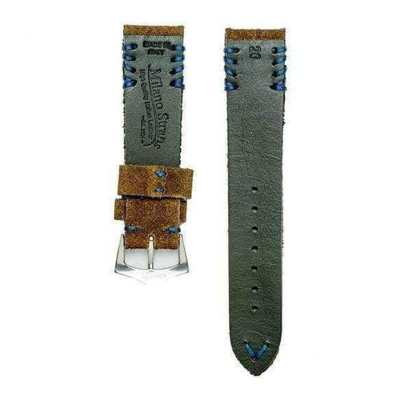 Brown Suede Vintage Watch Strap Blue Tribal Stitches - Image 3
