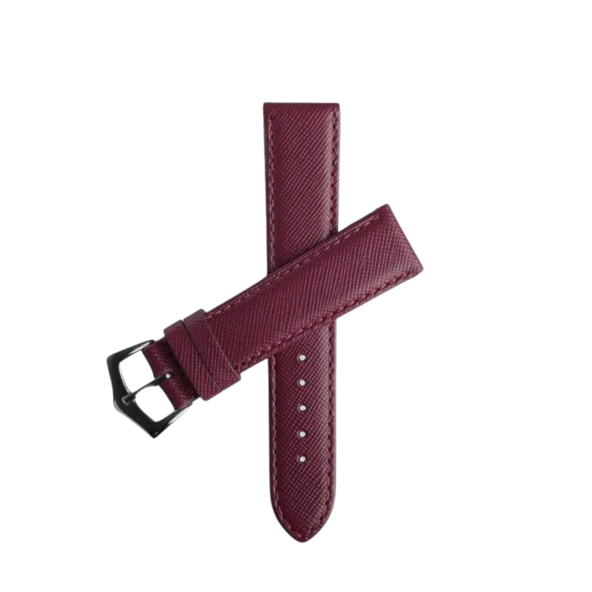 Berry Burgundy Saffiano Folded Edge Burgundy Stitches Watch Strap