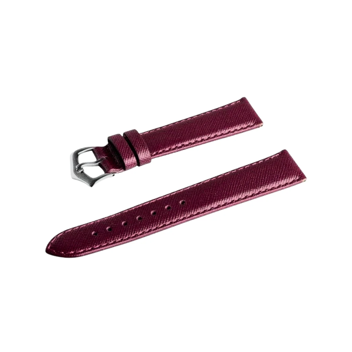 Berry Burgundy Saffiano Folded Edge Burgundy Stitches Watch Strap - Image 2